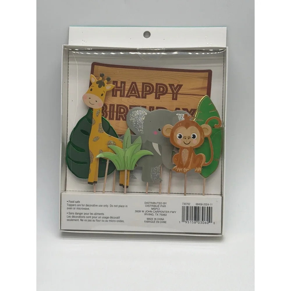 Celebrate It Safari Jungle Animal Cake Topper Set 15pc Happy Birthday 730762 NEW